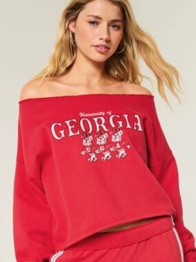 HOLLISTER SWEATSHIRT  University of Georgia Off-Shoulder Red Sweatshirt